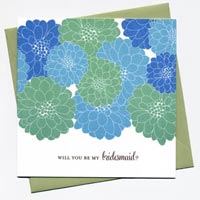 Cheerful Blossom Bridesmaid Cards - Blues and Greens